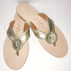 Jack Rogers RO Sandals Platinum (Gold-Silver) Whipstitch Flip Flop Sz 9.5 NWOT